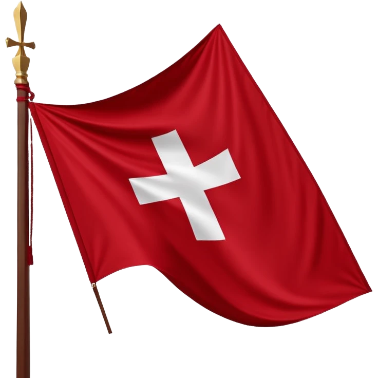 Bandera rectangular con fondo blanco liso. En el centro, una cruz de Borgoña en forma de aspa diagonal, hecha de dos ramas desgajadas con nudos y bordes irregulares. Color rojo oscuro intenso. Estilo plano y heráldico, sin sombras, sin texturas, sin texto ni elementos adicionales. emoji