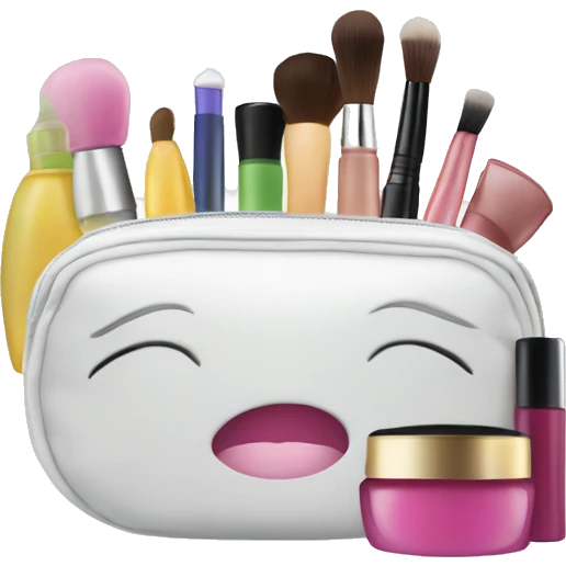 cosmetic bag with cosmetics peeking out emoji