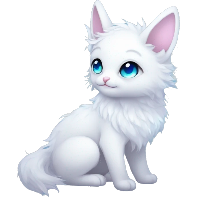 Edgy Cute Cool Kawaii gorgeous sparkly ethereal white fantasy animal with blue eyes sona with flowers and butterflies emoji