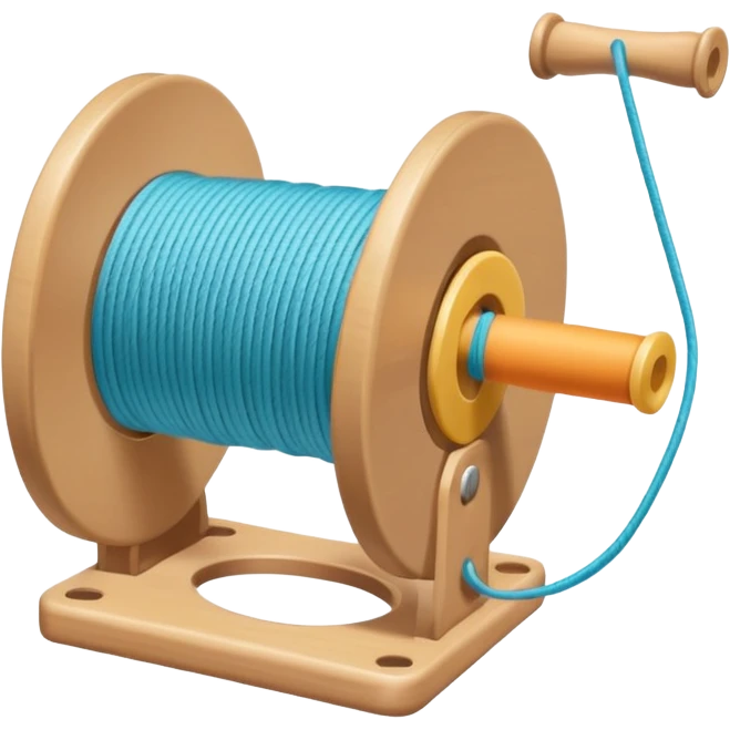 showing a hand neatly winding thread around a spool, yarn reel, or cable roll — showing the action of wrapping or coiling something around — smooth motion lines indicating circular movement, clean colorful emoji-style design emoji