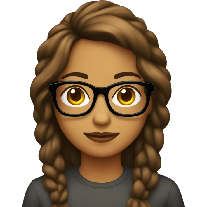 chica con lentes, pelo castaño oscuro  ondulado largo ocn laptop emoji