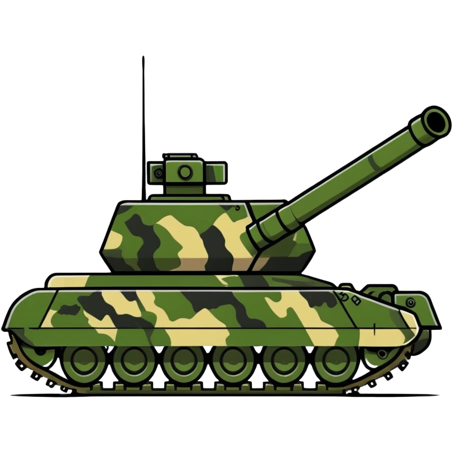 Military tank with camouflage pattern and large cannon emoji