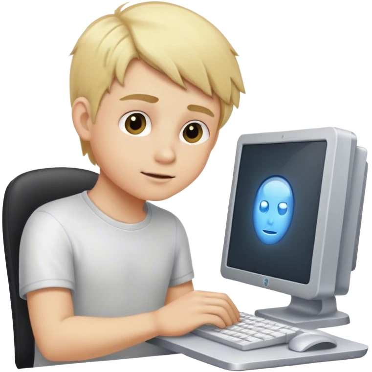 Blond boy woking on computer emoji