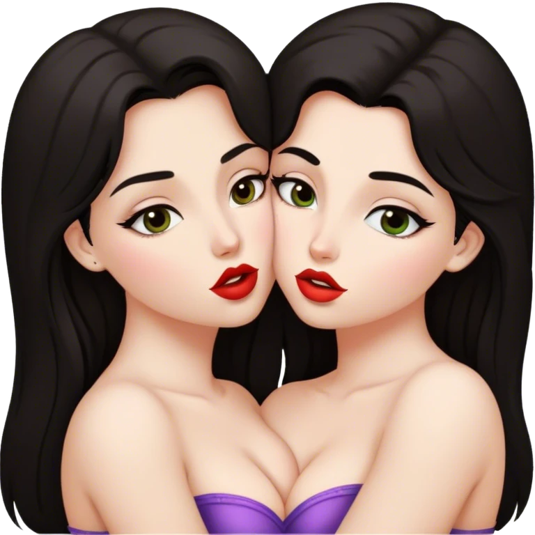 Realistic, Two beautiful, buxom, long and dark haired lesbians kissing, sfw emoji