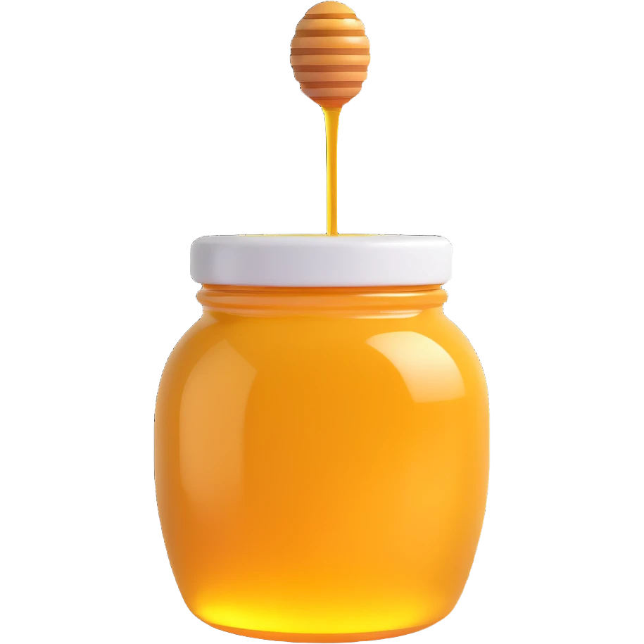 3D emoji style honey jar, upright, golden honey visible, simple and expressive emoji