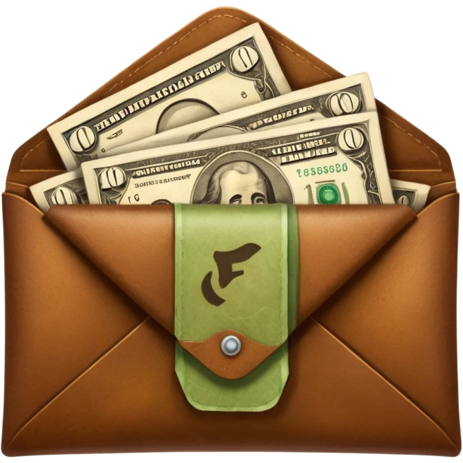 Banknotes wrapped in brown leather envelopes emoji