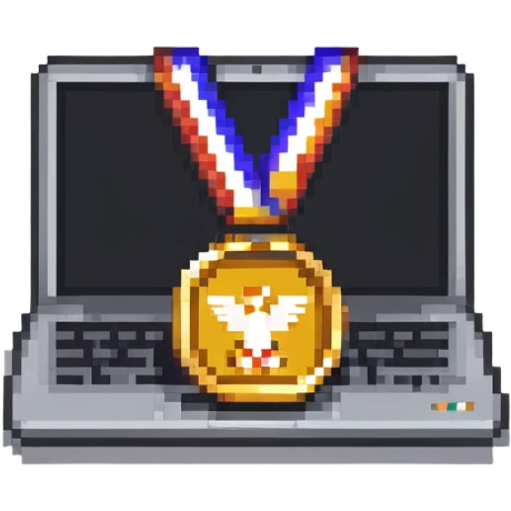 A gold medal with a laptop icon for hackathon winner emoji
