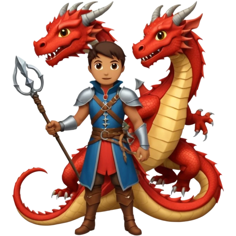 a dragon tamer with a whip in his hand in medieval time with a dragon next to him emoji