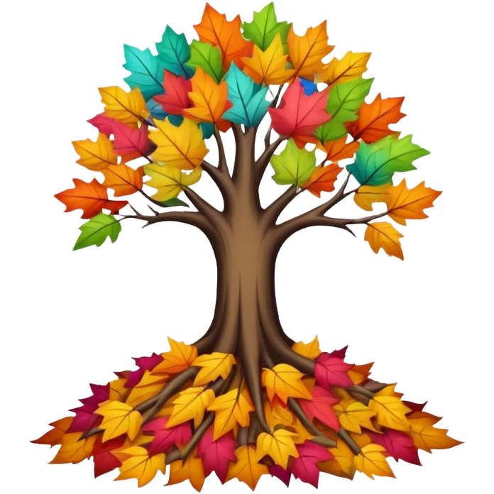 leafless tree with pile of leaves below preparing for winter emoji