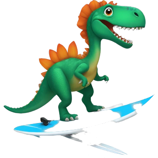 dinosaur wearing a tutu riding a surfboard emoji