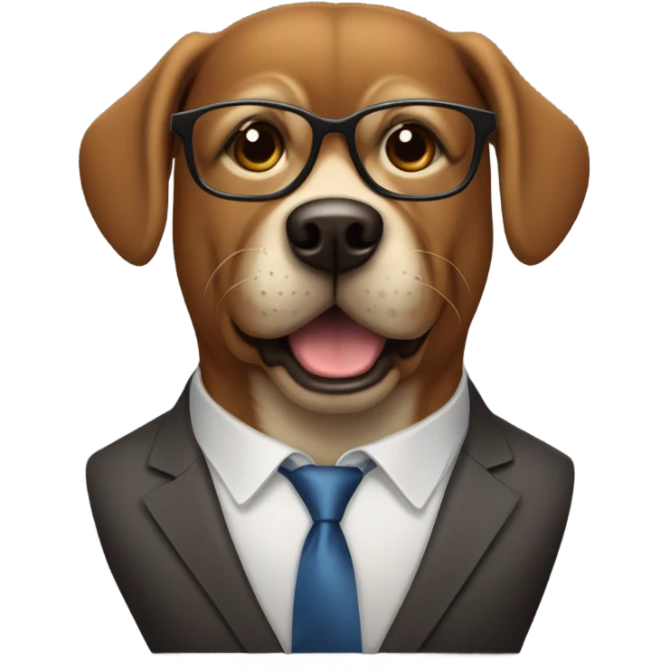 A muscular brown dog in a suit, glasses, and a tie gestured “I don't know.” emoji