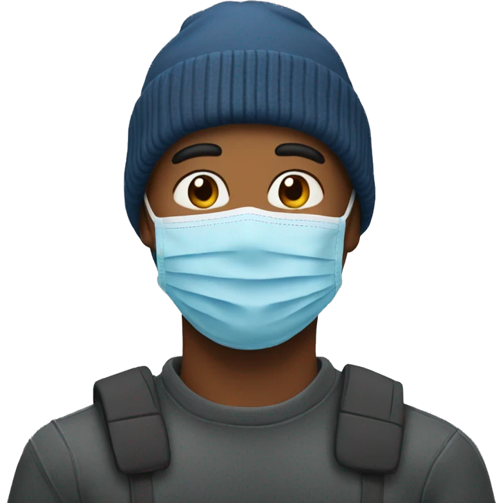 Man wearing a face mask and a beanie emoji