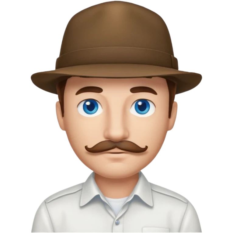 Justin Jeffre blue eyes, brown hair and mustache, white shirt and hat emoji