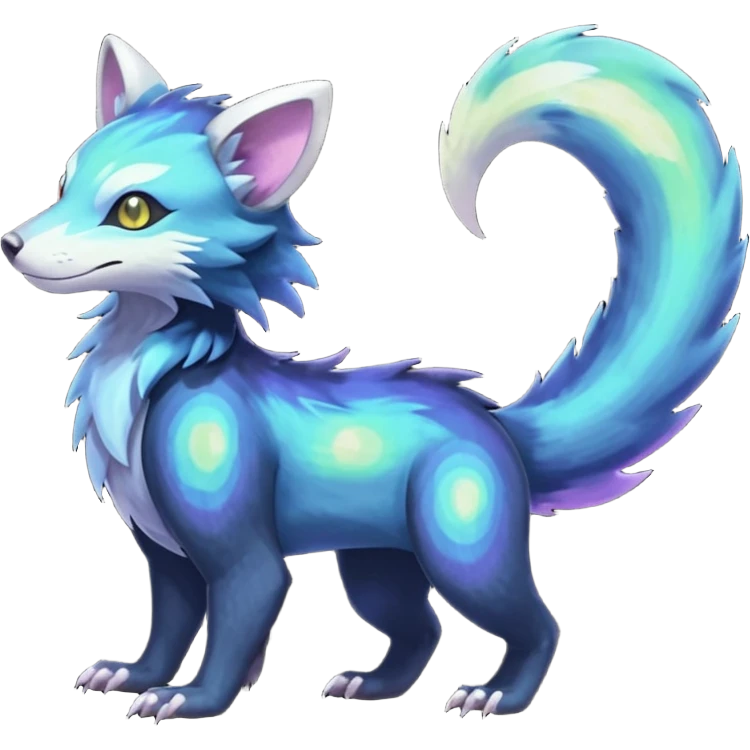 Abyssal Nebulae Iridescent Diaphanous Translucent Colorful luminescent shiny iridescent glowing Trico-Luxray-Sergal-Furret-Ferret-Wolverine-Vernid-furry-fursona-fusion-Fakemon-animal-hybrid-creature, full body emoji