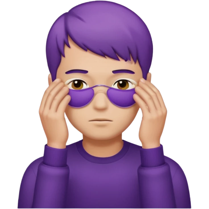 men with purple short hair, hair cover eyes emoji