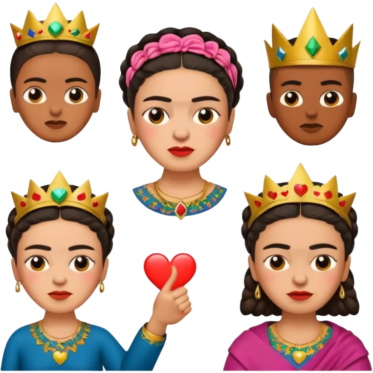 emoji pack of Frida Kahlo in style of her artworks that depicts at least these👍👎😍❤💤💫 emoji