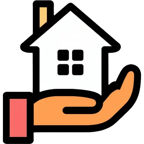 A hand holding a small house, minimalist logo for homelessness support emoji