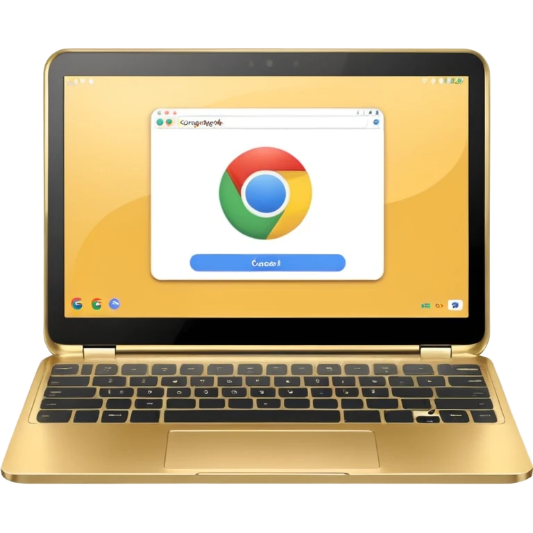 Golden Chromebook with a Touchpad and the Google app open on the screen. emoji