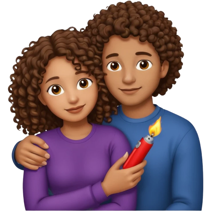 cuddling couple, male with lighter skin , brownskin girl with curly hair emoji