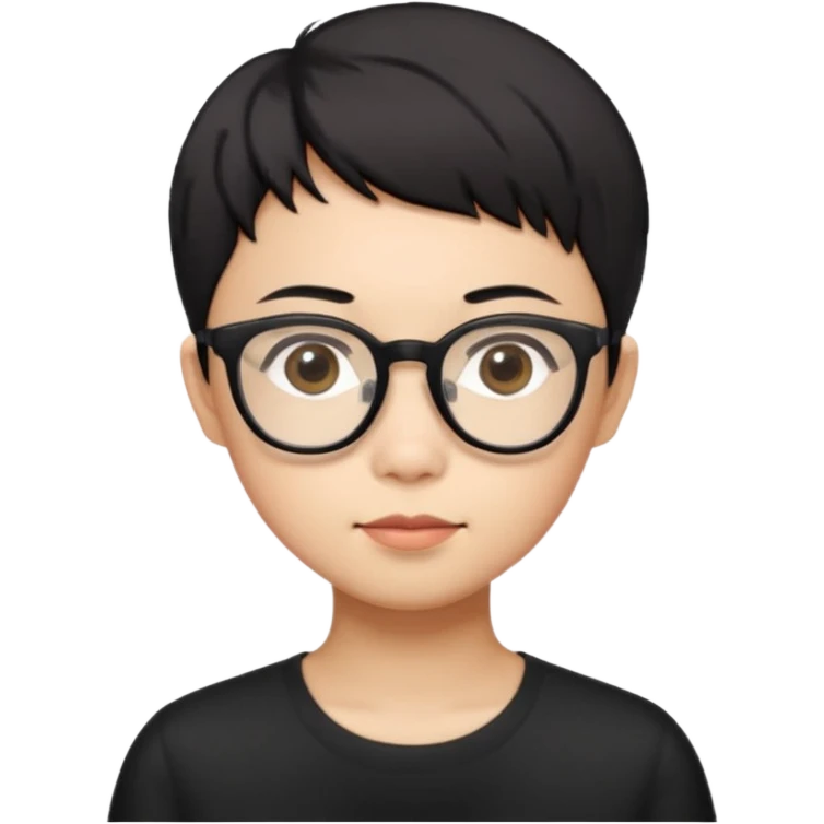 singapore chinese, black very short hair, wear black frame glasses, relatively thin, pokey face emoji