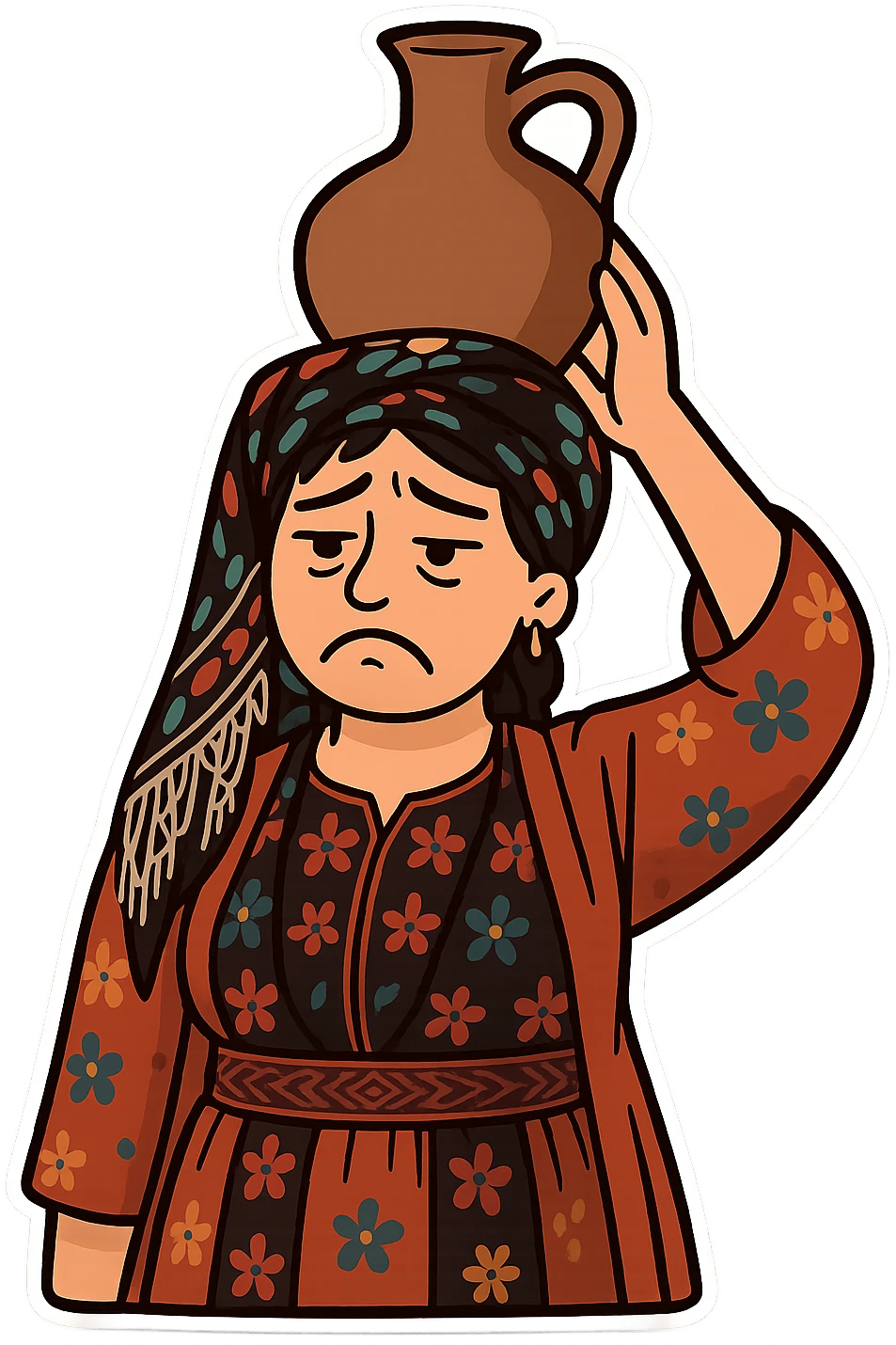Cartoon sticker in Flat Toon style with a sad expression, transparent background. emoji