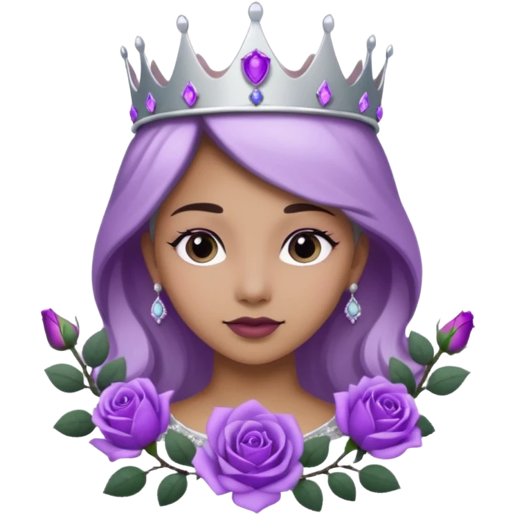 Purple shadow rose flower silver circle plaque with silver tiara emoji