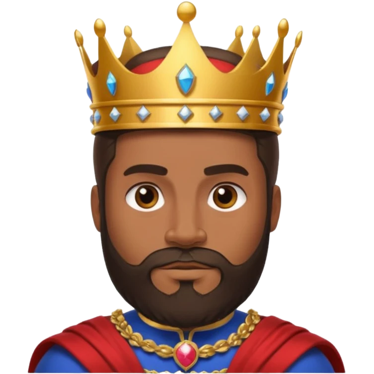 vull un perosnatge estil bimoji que sigui alt i fort amb una musculatura marcada i poderosa. Té una barba espessa i el cabell arriba fins a l'alçada del coll. Se'l representa amb la indumentària real i una corona al cap. emoji