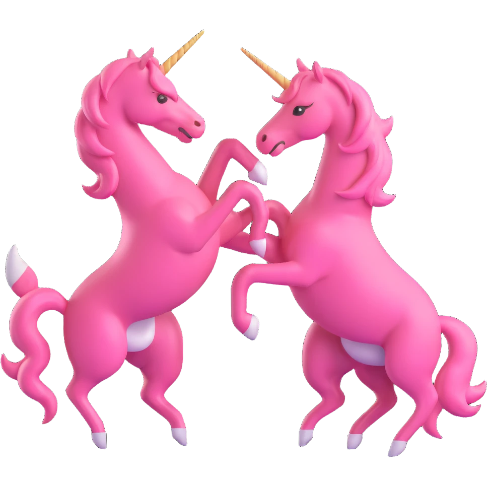 two pink unicorns fighting, 3D style, dramatic, detailed emoji