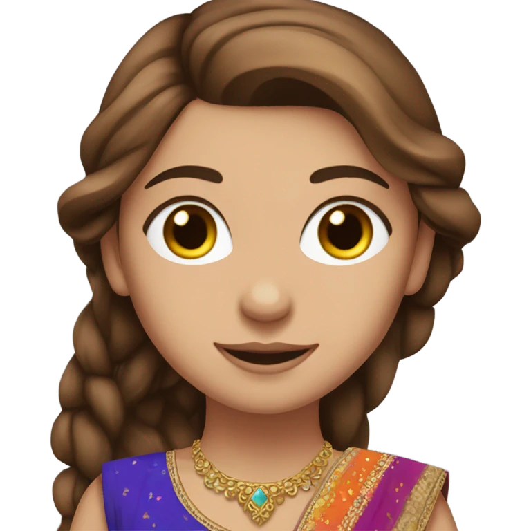 Beautiful white girl with long brown hair and brown eyes wearing lehenga emoji