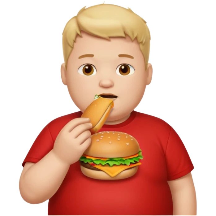 fat boy eating burger wearing red T-shirt emoji
