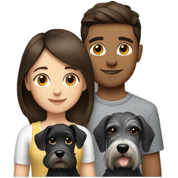 brunette girl with brunette boy with a schnauzer  emoji