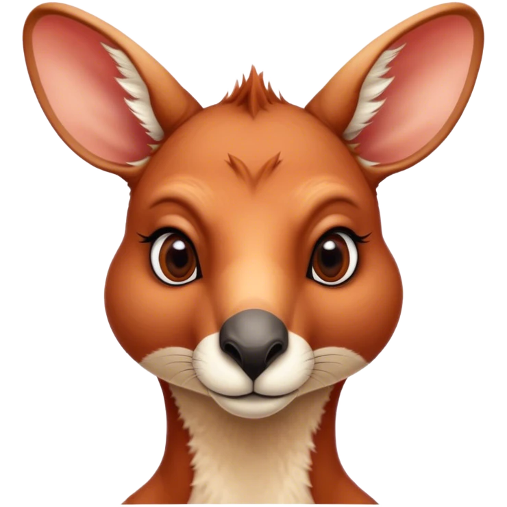 Cinematic Noble Adult Red Kangaroo Portrait Emoji, Poised and regal, with a robust, muscular build, tawny reddish fur, and a distinctive red kangaroo-shaped head featuring a slightly elongated snout, prominent ears, and keen, observant eyes, Simplified yet sharp and sophisticated features, highly detailed, glowing with a warm, sunlit glow, high shine, intelligent and commanding, stylized with an air of outback authority, focused and vigilant, soft glowing outline, capturing the essence of a watchful guardian that seems ready to bound out of the screen with effortless power! emoji