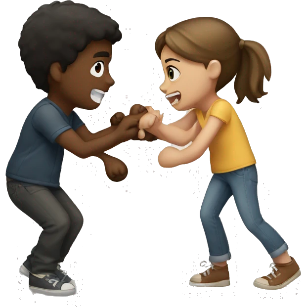 A Boy and girl fighting over a teddy bear emoji