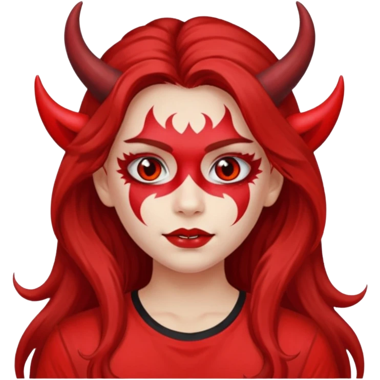 a long-haired red face paint devil girl with shirt emoji