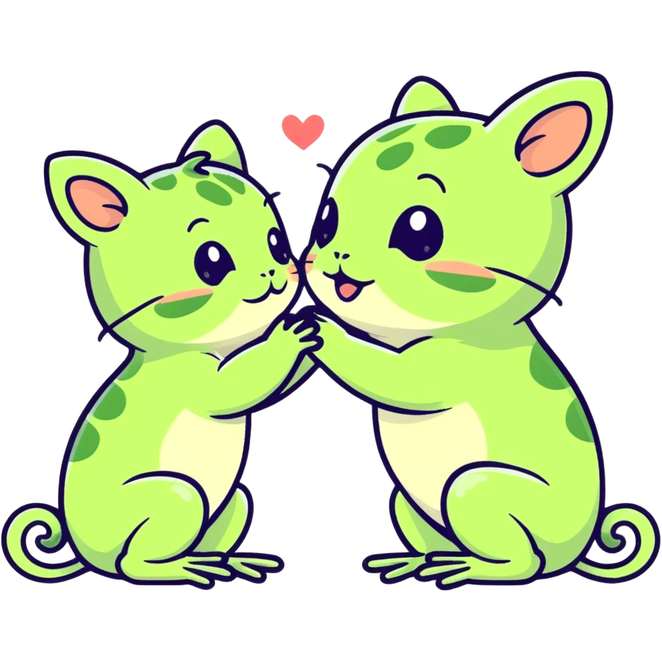 Baby frog and baby kitten very cute kissing emoji