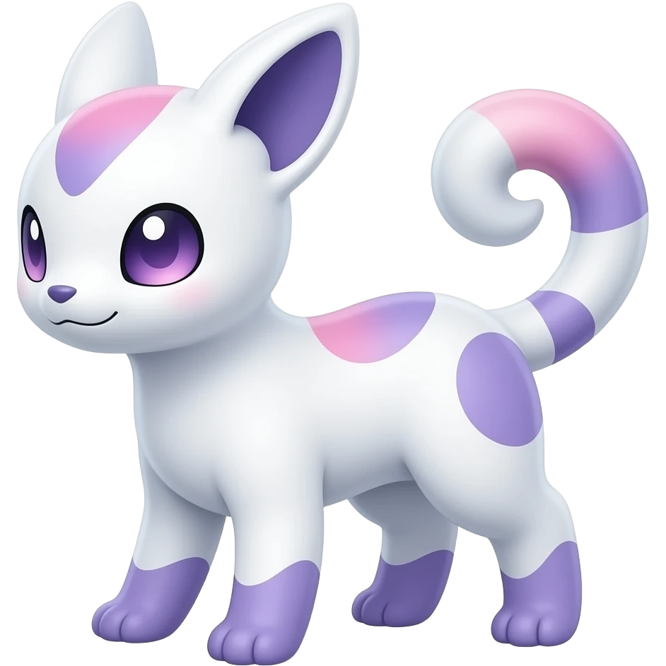 Pastel whitish glossy oily smooth silky soft White with indigo-Violet-purple-pinkish-gradient markings beautiful handsome gorgeous aesthetic colorful vibrant Vernid-Trico-species-Fakemon-creature by LiLaiRa, 4 legs, 1 tail, random markings, (full body) emoji