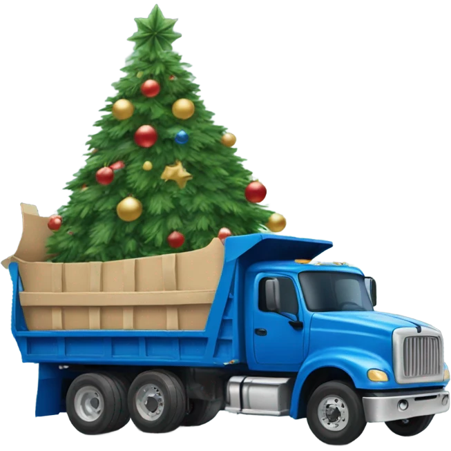 Blue dump truck with Christmas tree  emoji