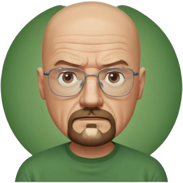 Draw Walter White in glasses, bald head, goatee beard, green shirt & serious expression. emoji