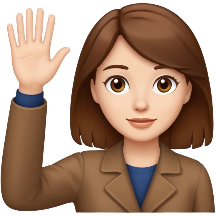 Brown haired woman waving bye emoji
