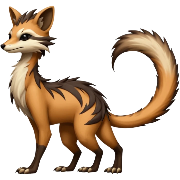 Cool furry anthropomorphic fantasy-Vernid-creature by LiLaiRa with a long tufted tail with edgy markings (full body) emoji