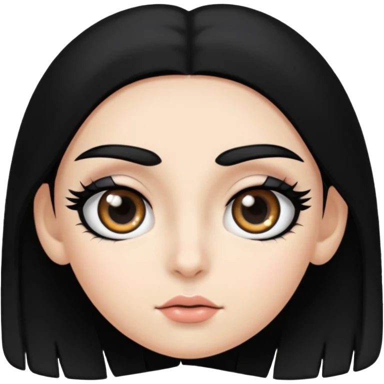Eye black and big, eyelashes long, eyebrows black, skin white, and so beautiful hair long and black emoji