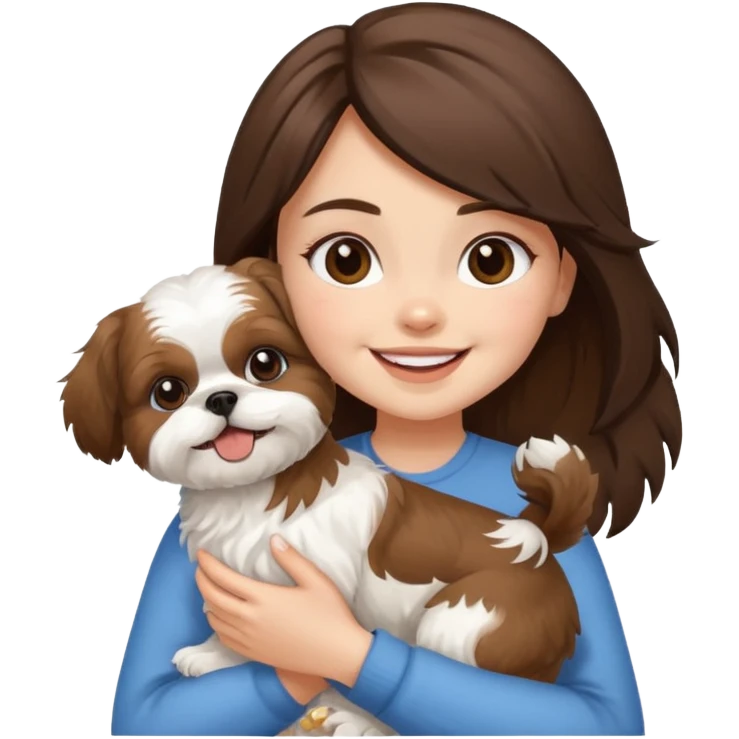 happy brunette girl carrying happy Shih Tzu emoji