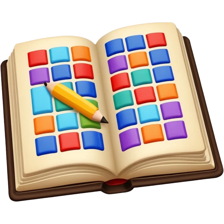 an open book with a dark cover. on the pages of the book, there are examples of tiles in bright colors emoji