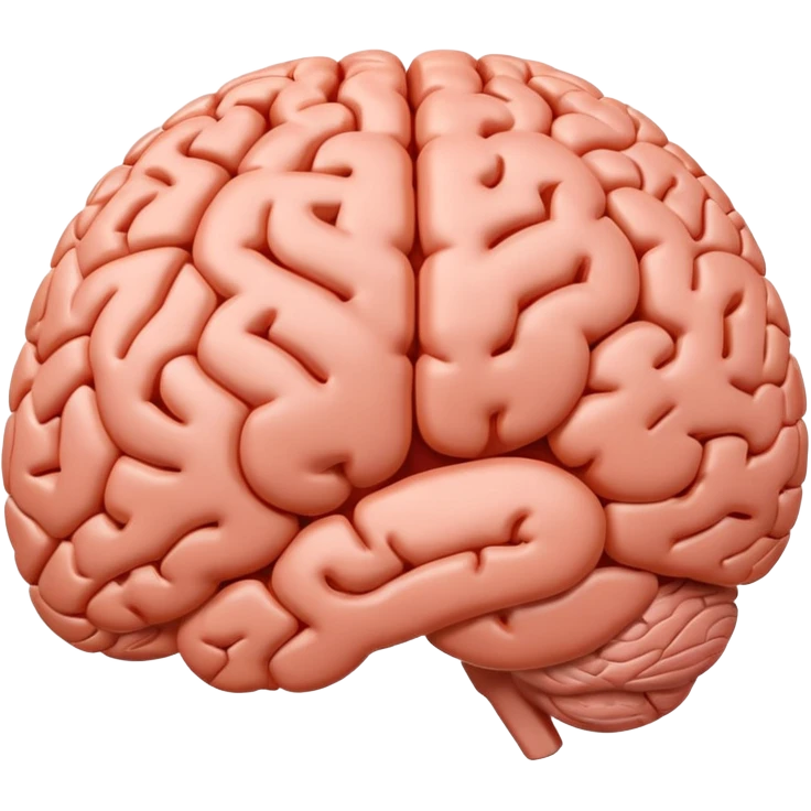 "Realistic 3D human brain emoji, detailed neural folds, soft reflections, glossy texture, subtle shadows, rounded friendly emoji shape, high resolution, transparent background" emoji