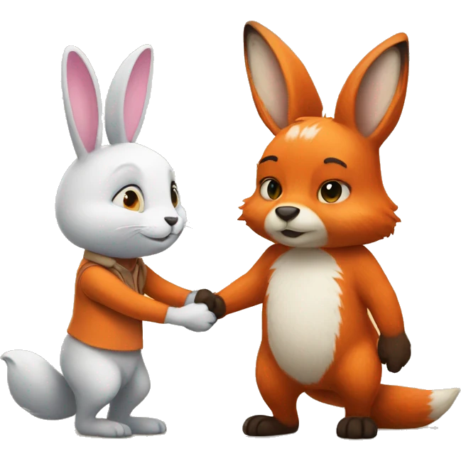 Bunny and fox holding hands emoji