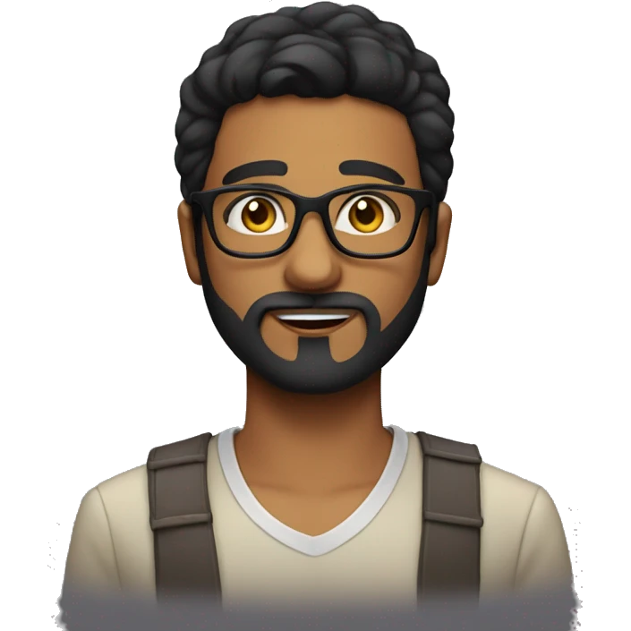 Indian guy with square glasses beard black hair emoji