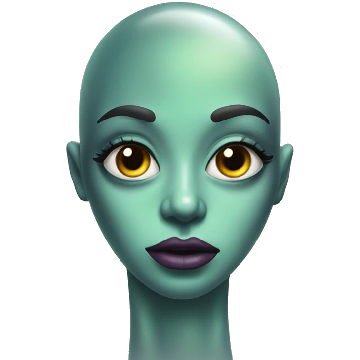 Alien with mascara and lipliner and lip gloss on face emoji