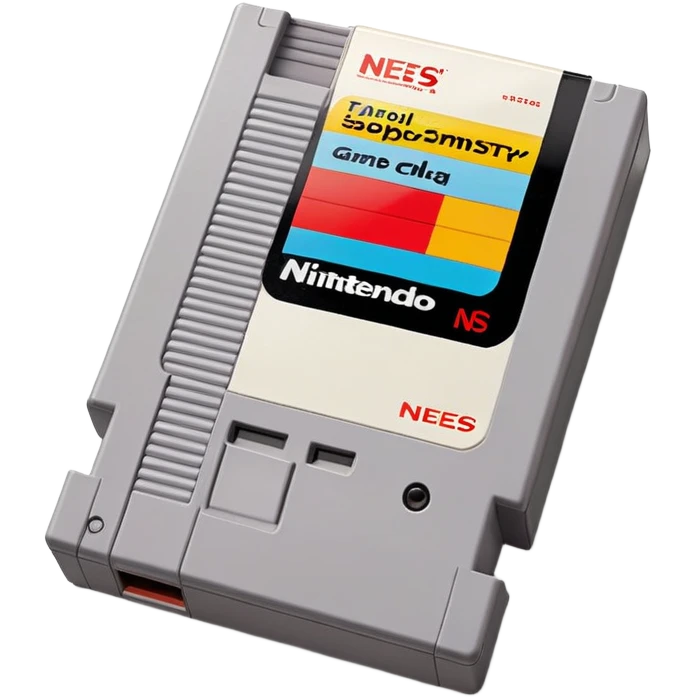 A classic Nintendo NES game cartridge with a colorful label emoji