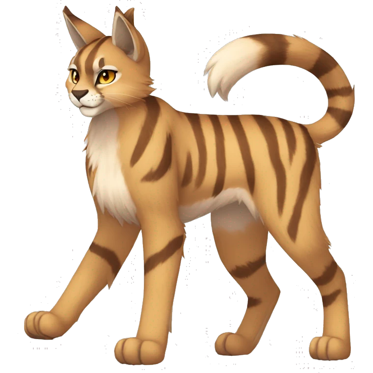Anthro Beige-Orange-Brown Striped Fur-Sona-Fakemon Lynx-Caracal Full Body emoji