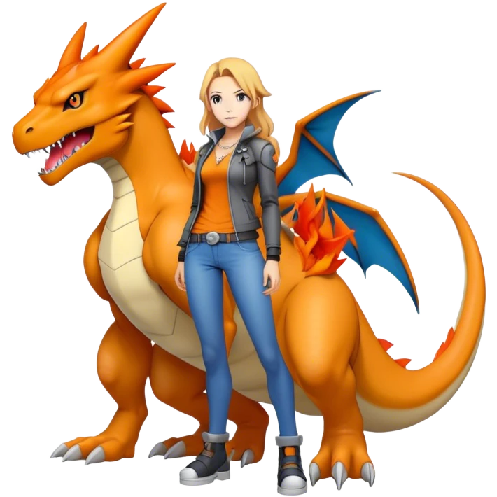 Cool edgy Greymom-Charizard-Digimon, full body  emoji